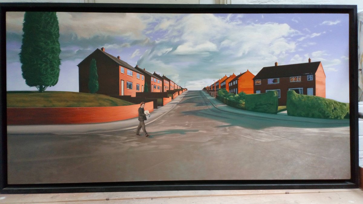 Surrealistic Oil Painting , A Stroll Through Suburbia By David Vincent Wheeler, 75 X 39, Artwork For Sale On Artfinder