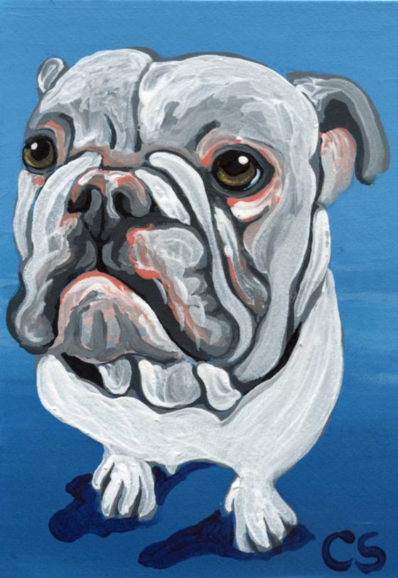 ACEO ATC Original Painting Olde English Bulldogge Pet Dog Art-Carla Smale