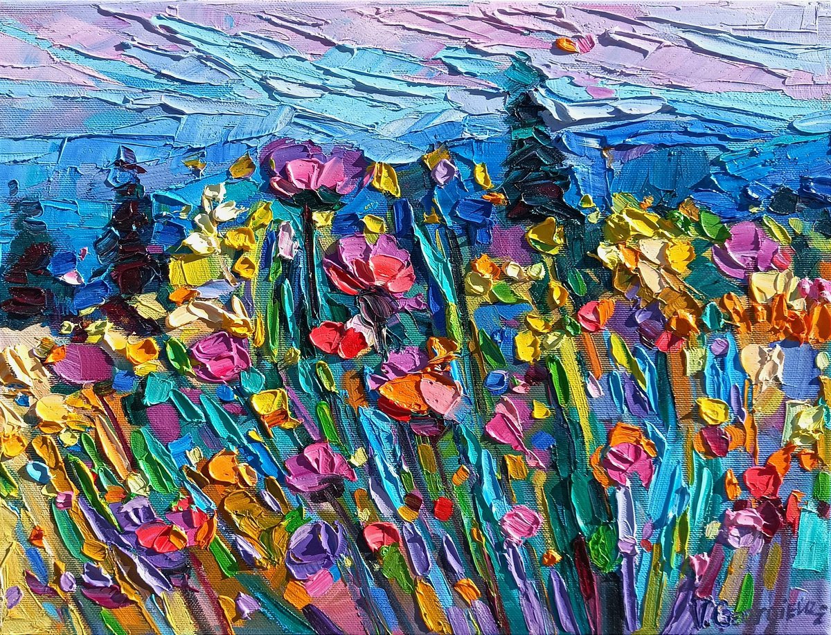 Expressive Landscape Oil Painting By Vanya Georgieva, 16 X 12", Summer Camps, Original Artwork