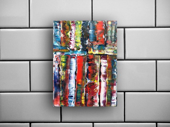 "Stacked" - Original Small Textured PMS Abstract Oil Painting On Canvas - 9" x 12"