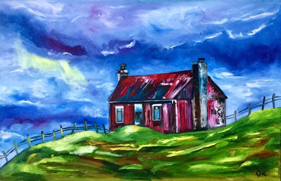 Old house. THE ENGLISH Countryside LANDSCAPE, OIL PAINTING. OFFICE URBAN WALL ART