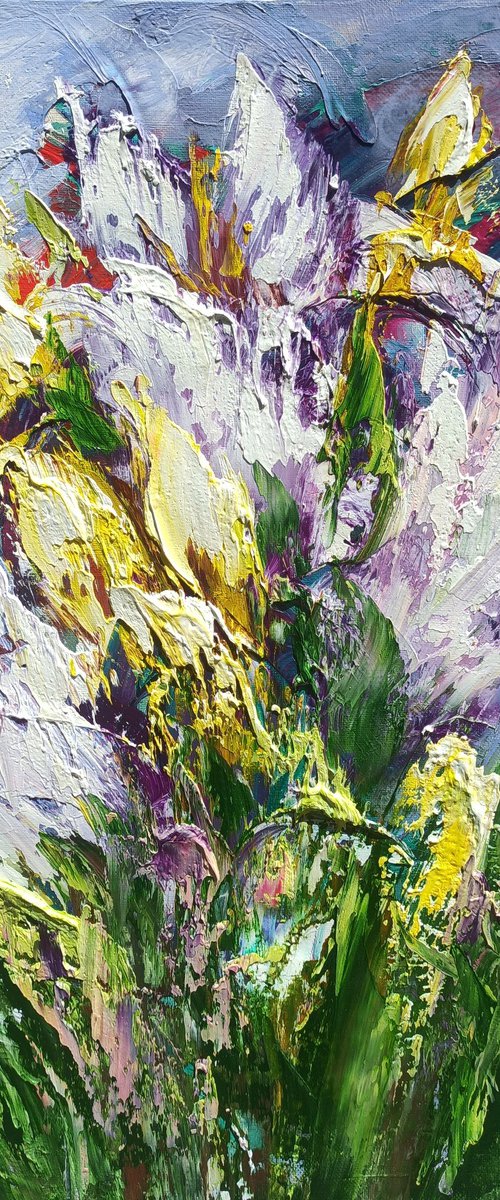 Abstract lilies (50x40cm, oil painting, palette knife) by Anush Emiryan