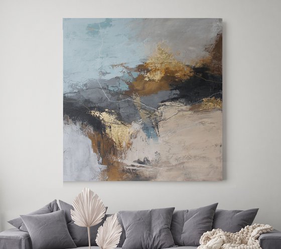 "Flight" Blue beige gray abstract acrylic art