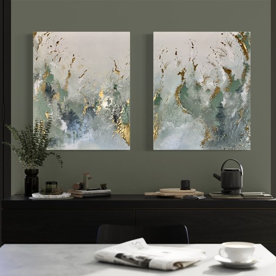 An Ode To Spring -  Textured Abstract Diptych