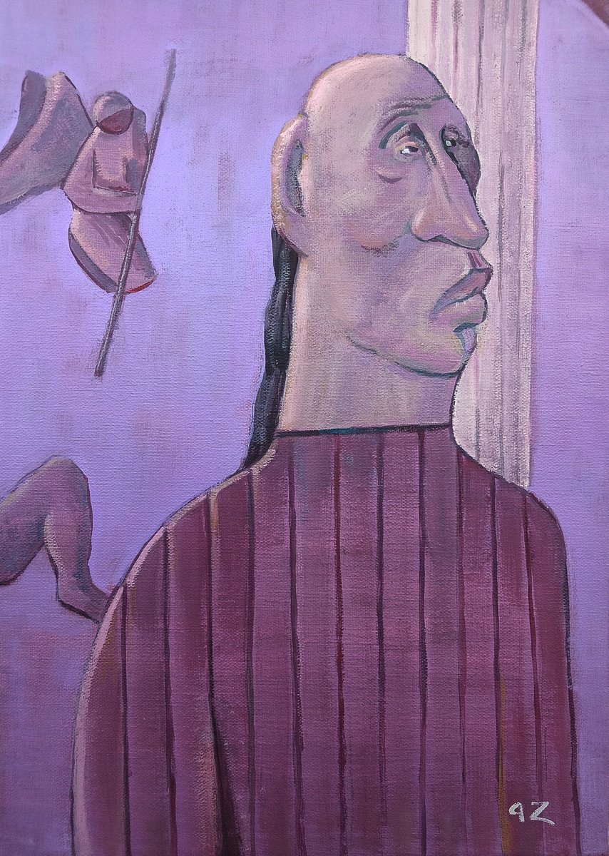 Naive Portrait Oil Painting By Gegham Hunanyan, 14 X 20, Gladiator, Original Artwork