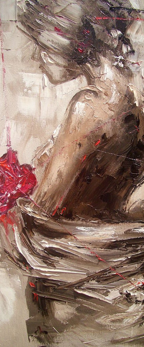 " THE RED ROSE ... " - original oil painting on canvas, palette knife by Monika Luniak