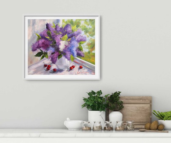 Lilac bouquet in a vase still life