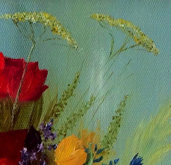 BOUQUET OF WILDFLOWERS - Nice still life. Bouquet of red poppies. White daisies. Summer. Flower garden. Pleasantly. armful.