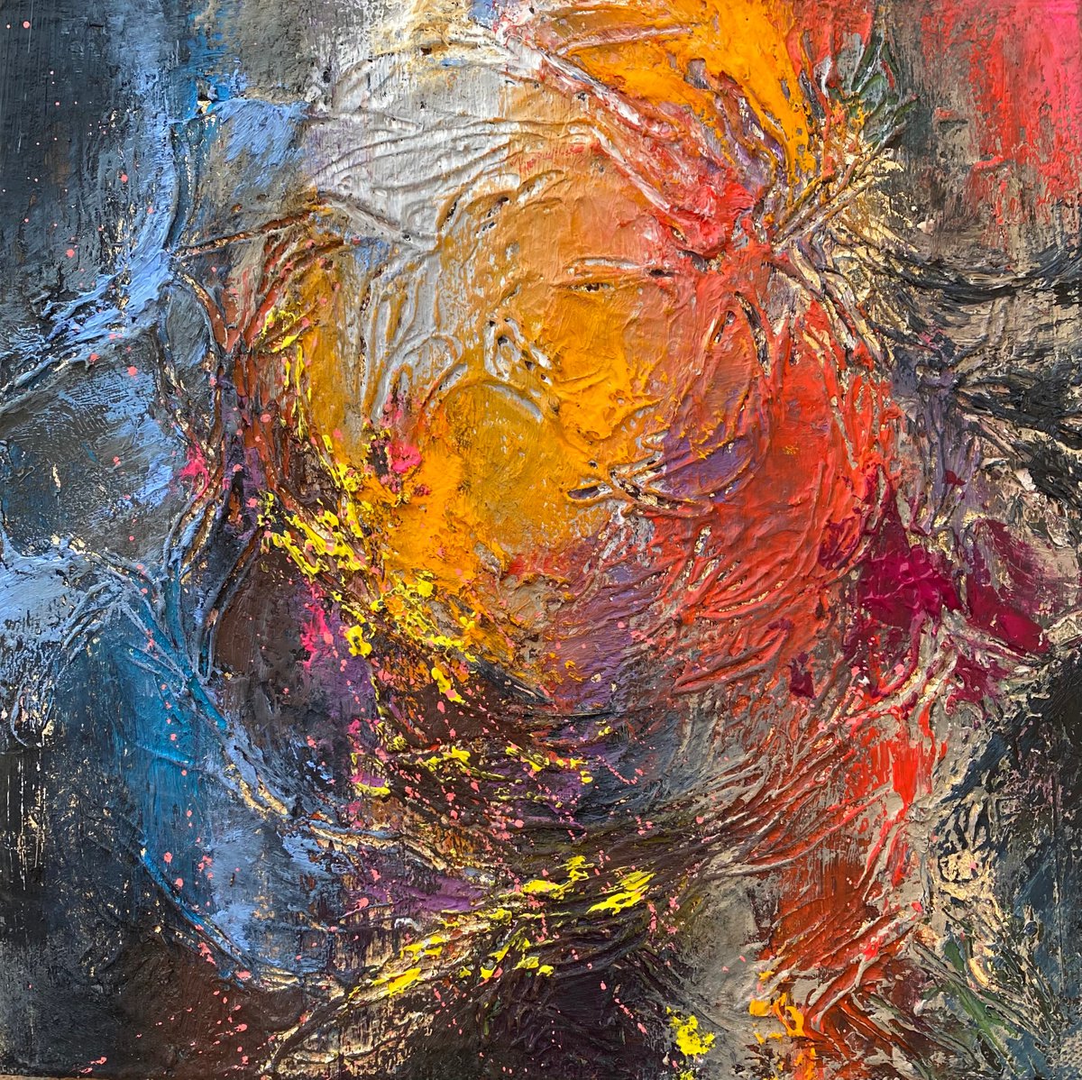 PLEASURE - original abstract painting, wall decor, abstract, red, yellow by Oksana Petrova