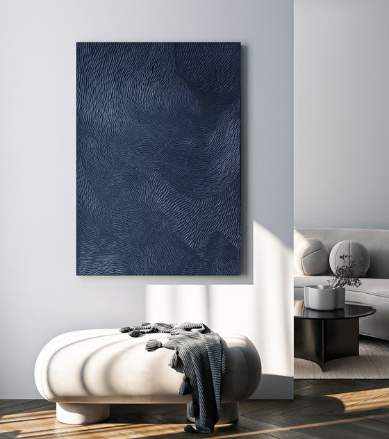 "Blue Fluency 5" Navy abstract textured art