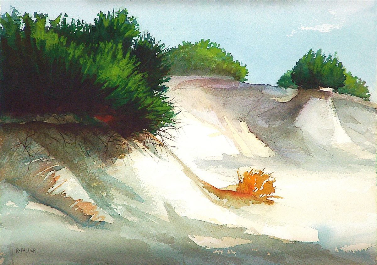 Landscape Watercolour By Rick Paller, 14 X 10", Dune Rosemary On St. Andrews, Original Artwork
