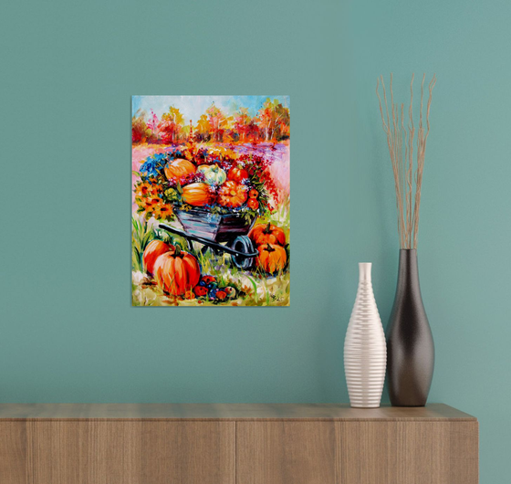 Pumpkins and flowers