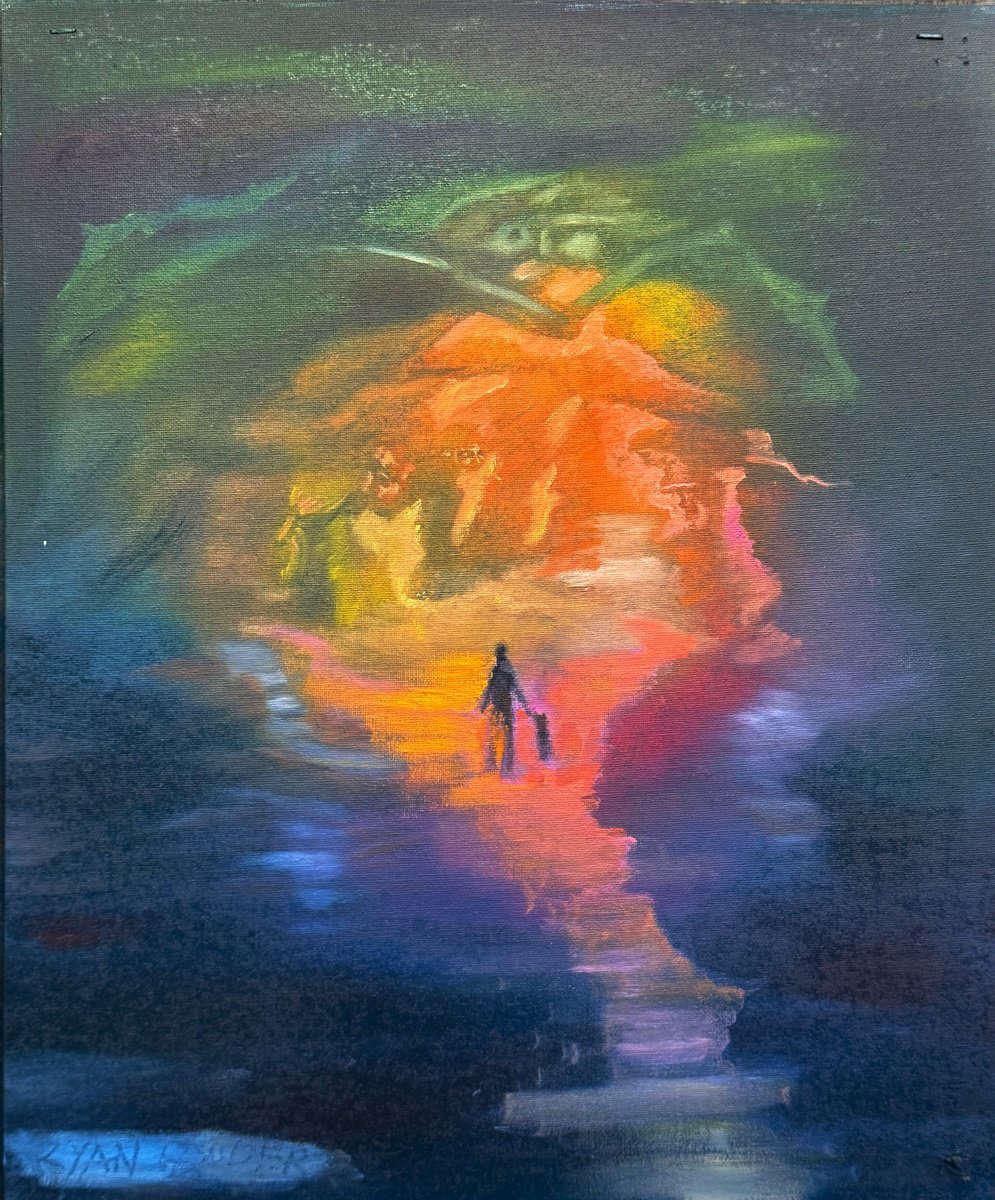 Impressionistic Portrait Oil Painting By Ryan Louder, 16 X 20", Walking Dog At Dawn, Original Artwork