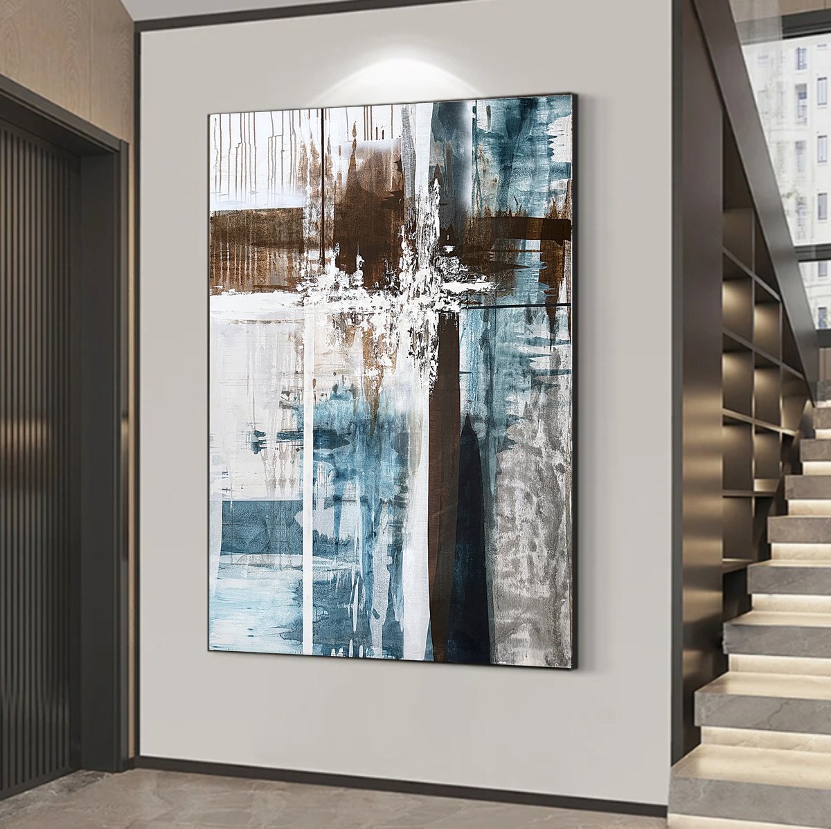 Organic Abstract Acrylic Painting By Tatiana Malinovscaia, 55 X 39", Teal Boundaries, Original Artwork