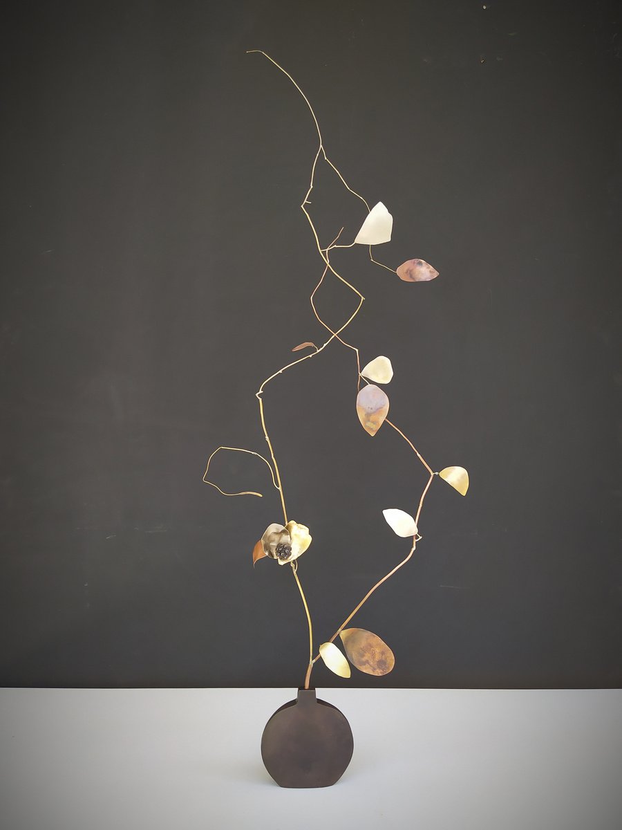 Impressionistic Botanical Bronze Sculpture By Anna Andreadi, 14 X 37, Trail Of Birds, Original Artwork