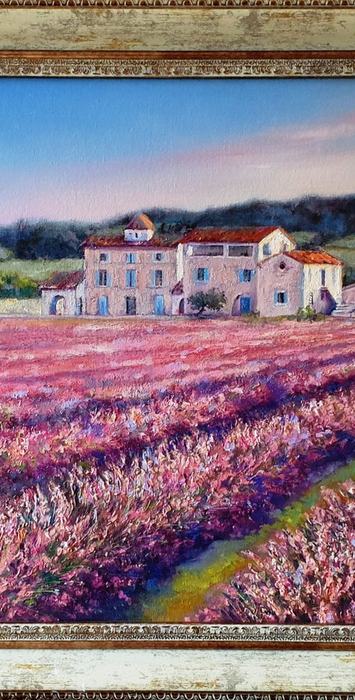 "Pink lavender"  landscape summer trees lavender liGHt original painting PALETTE KNIFE  GIFT (2018) by Anna Bessonova (Kotelnik)