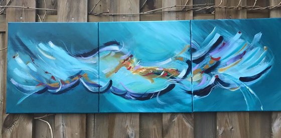 "3 canvas abstract" ,  Abstract Acrylic Painting - 16x48 inches