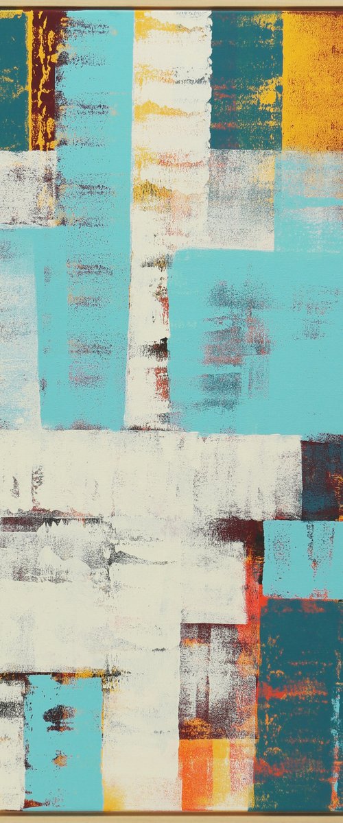 Vertical Abstract Painting - Incl Frame - Untitled in Yellow- 95x115cm - Ronald Hunter - 16J by Ronald Hunter