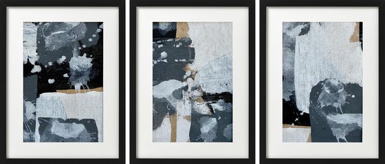 Abstract No. 18420 black & white  -set of 3 - framed