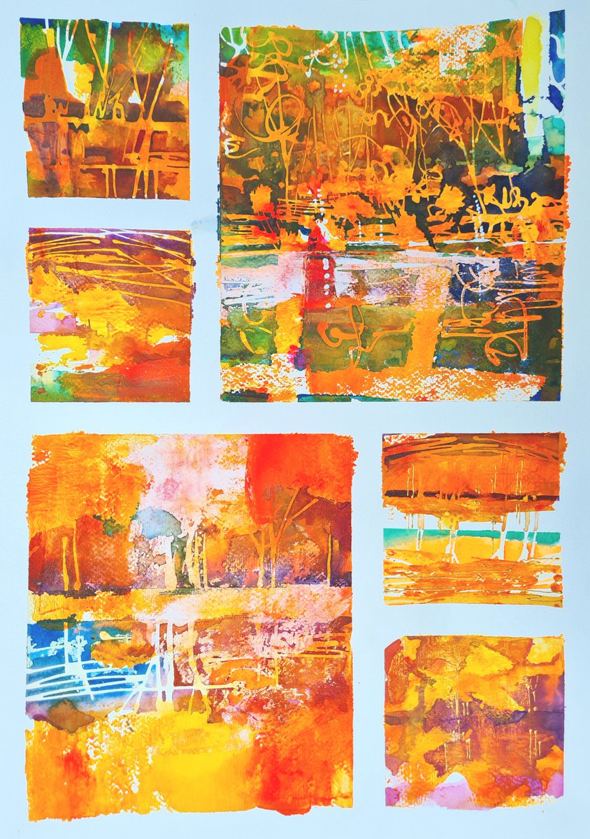 Expressive Landscape Watercolour By Simon Tunde, 14 X 20", Orange Landscapes, Original Artwork