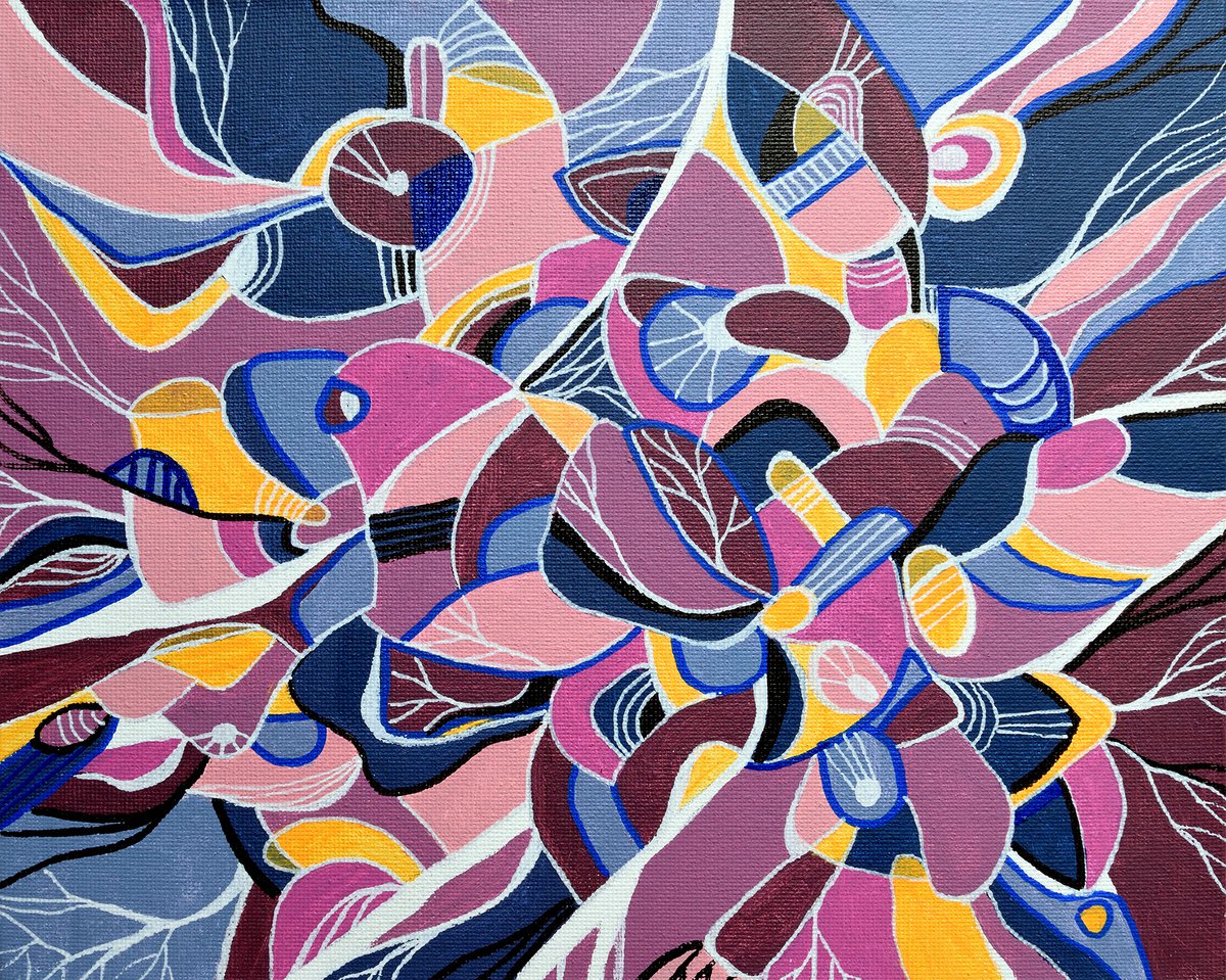 Organic Abstract Acrylic Painting By Aniko Hencz, 10 X 8, Peculiar Moods, Original Artwork