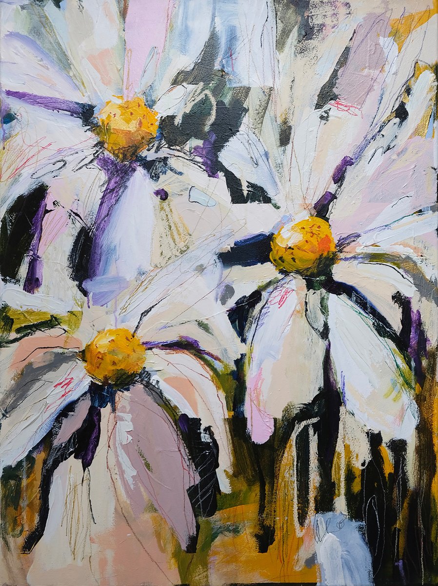 Expressive Botanical Acrylic Painting By Egle Ra, 28 X 38, Echoes Of Summer, Original Artwork
