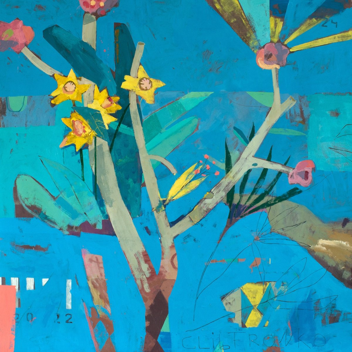 Expressive Botanical Oil Painting By Glib Franko, 55 X 55, Package Of Optimism, Original Artwork