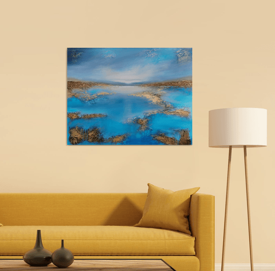 A XL large beautiful modern semi-abstract  seascape painting "Peace"