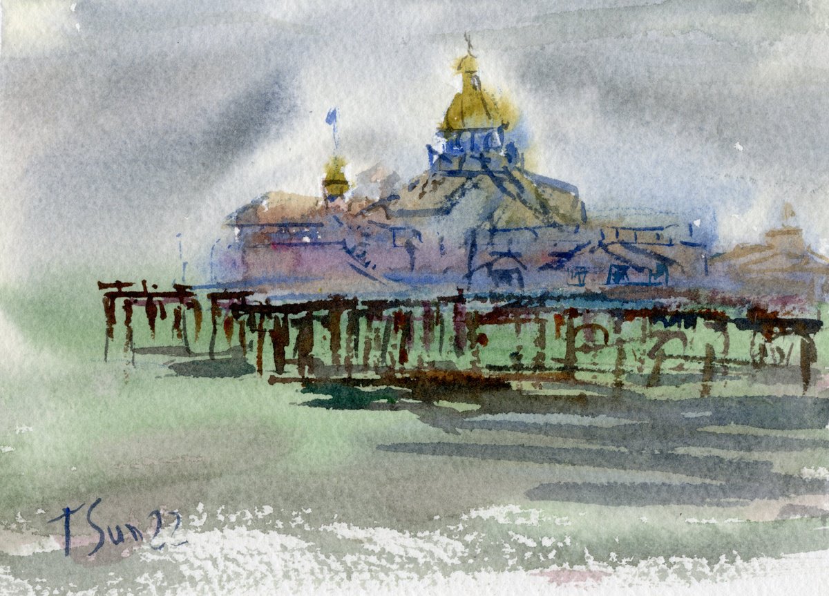 Impressionistic Watercolour , Pier In Eastbourne, England By Tanya Sun, 8 X 6, Artwork For Sale On Artfinder