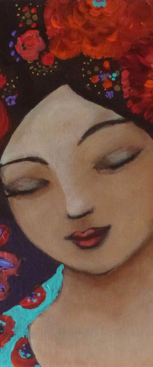 Lizzy's garden  acrylic portrait by Loetitia Pillault