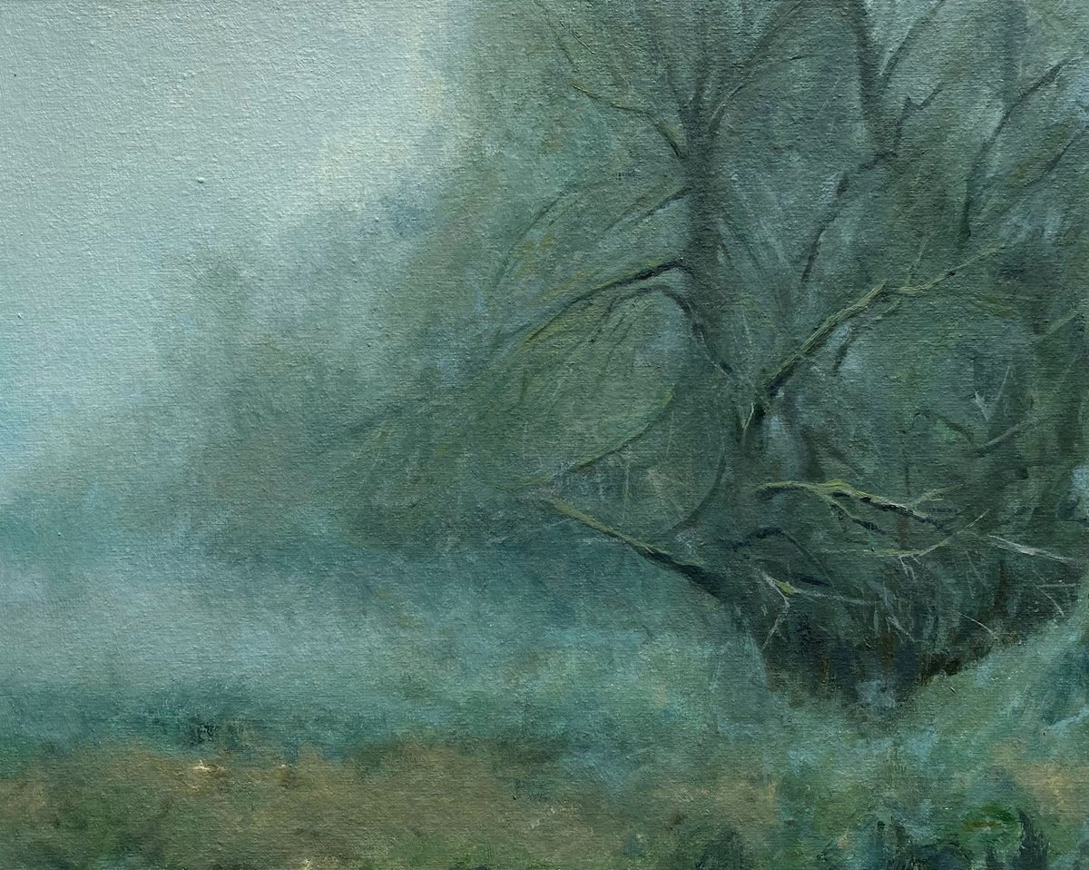 Impressionistic Landscape Oil Painting By Bohdan Vykhrenko, 12 X 9, Foggy Day, Original Artwork