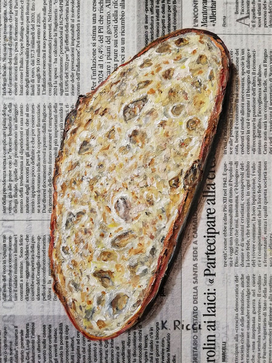 Bread Slice on Newspaper by Katia Ricci