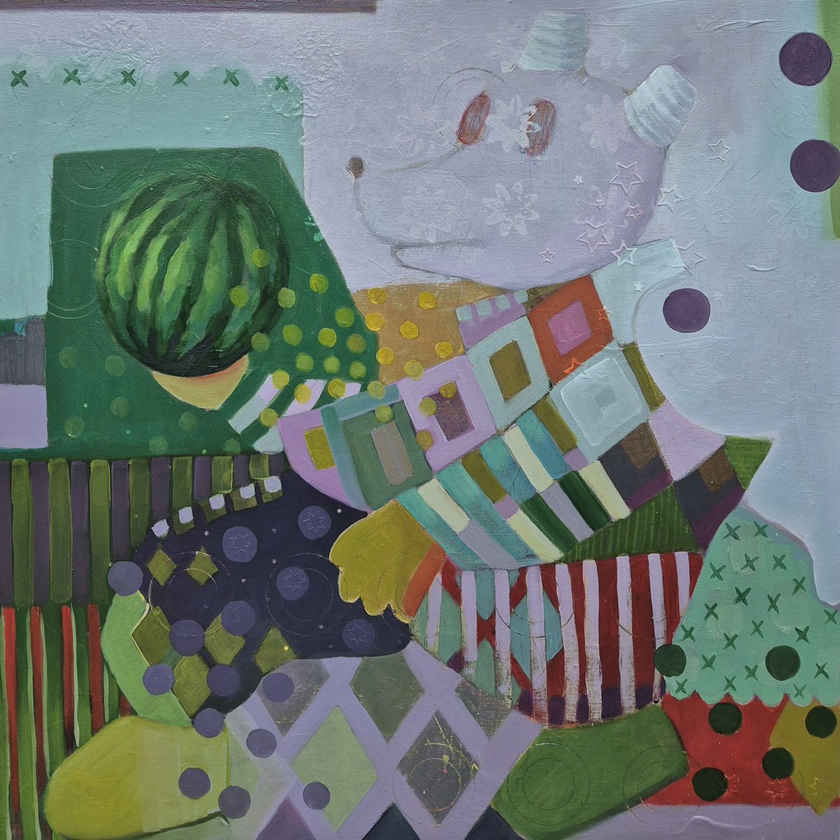 Impressionistic Animal Painting By Gitti Gv, 20 X 20, Watermelon, Original Artwork