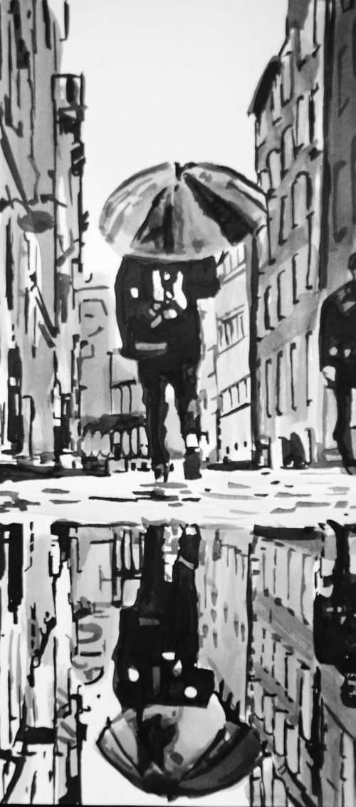 Rainy Town  / 54 x 51 cm by Alexandra Djokic