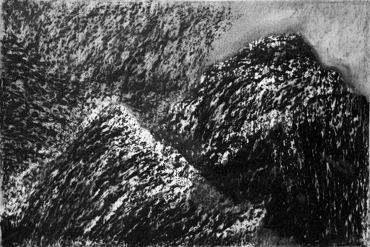 Abstract Landscape Charcoal Drawing By Elizabeth Anne Fox, 24 X 17, Ridge 3, Original Artwork