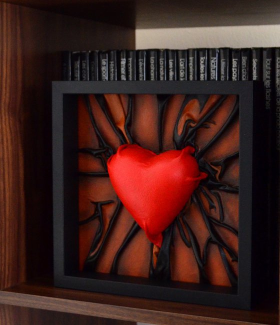 Lovers Heart 39 - Original Framed Leather Sculpture Painting Perfect for Gift