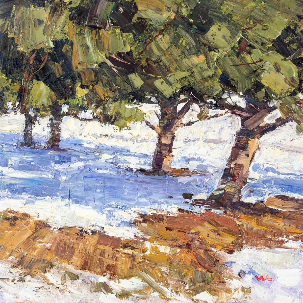 Impressionistic Landscape Oil Painting By Vasyl Moldavchuk, 11 X 11", March, Original Artwork