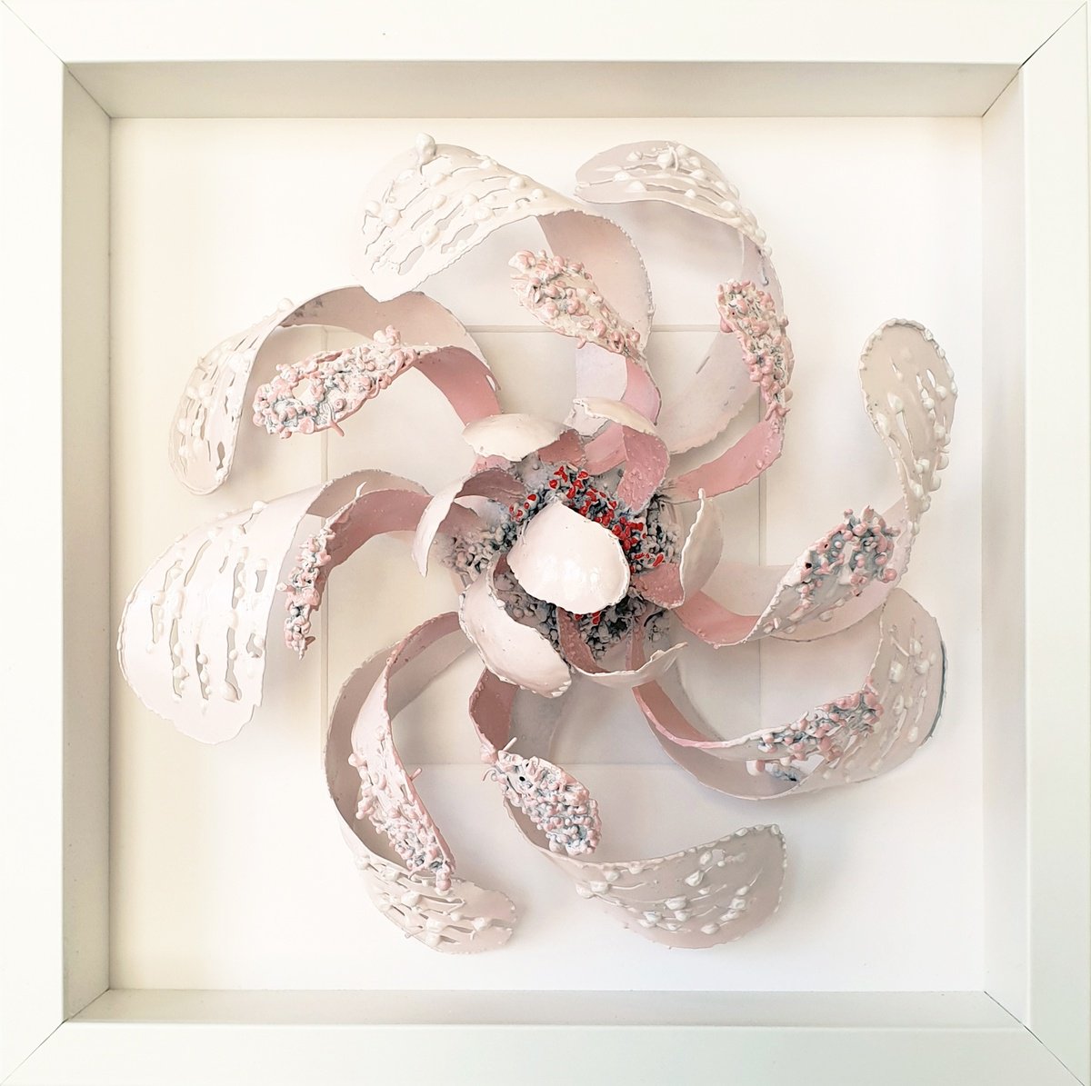 Impressionistic Botanical Relief By Vania Dimitrova & Svetoslav, 11 X 11", "Jasmine Blossom", Original Artwork