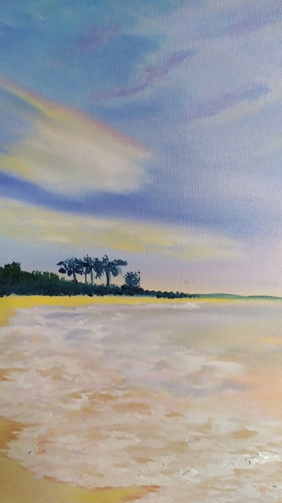 Sunny holiday, original seascape sunrise oil painting, bedroom art, gift idea