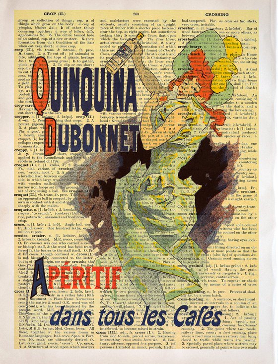 Quinquina Dubonnet Apéritif - Collage Art Print on Large Real English Dictionary Vintage Book Page