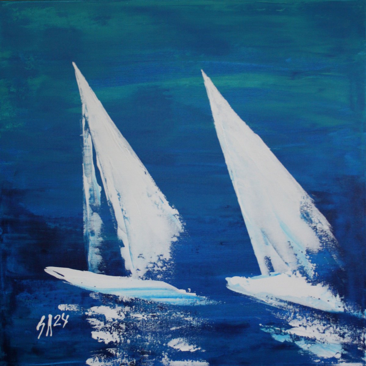 Sailboats By Salana Art / Svetlana Samovarova, 20 X 20, Artwork For Sale On Artfinder