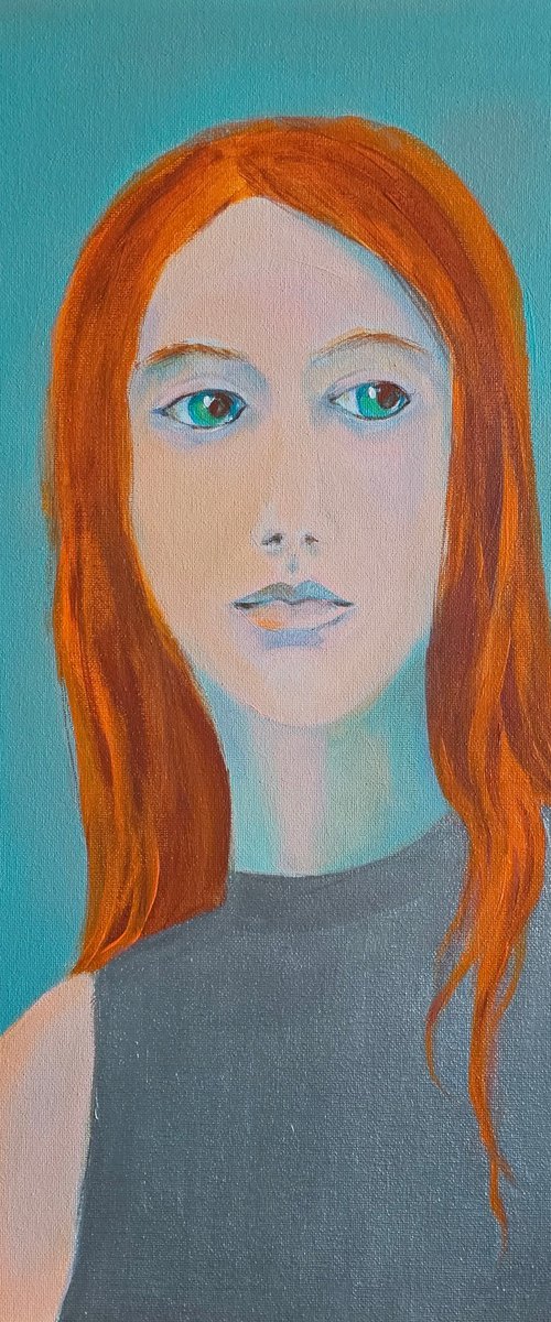 Red Hair Mona Lisa in a silver dress by Ksenia June