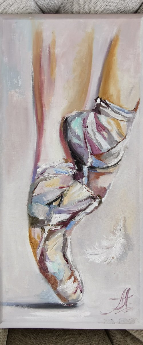 Ballerina oil painting, Pointe shoes art by Annet Loginova