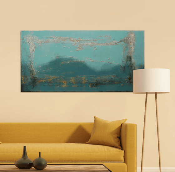 Blue Abstract Painting - The Blue Lagoon - 140x70 cm - Ronald Hunter - 02J