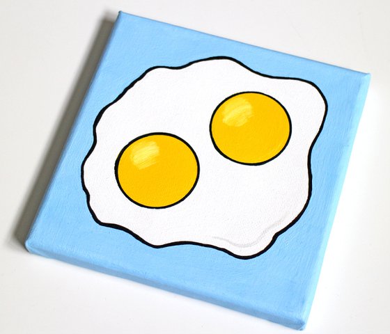 Fried Egg Double Yolk Pop Art Painting On Mini Canvas