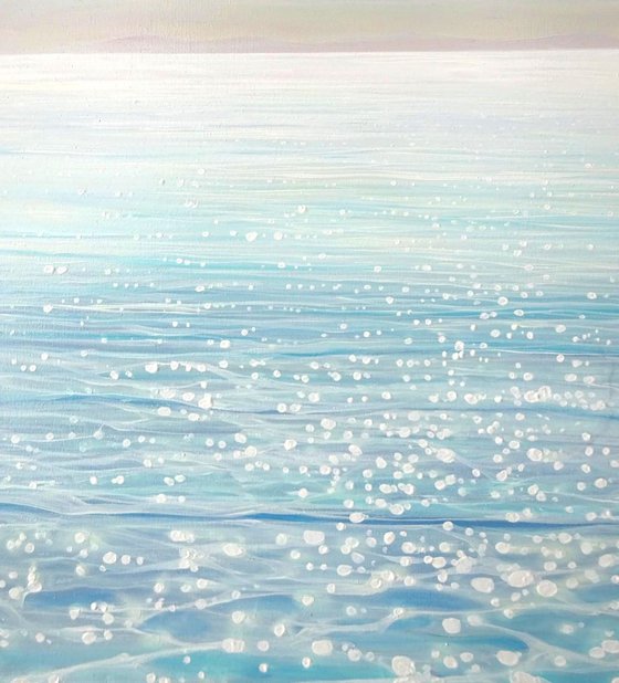 White Birds Blue Sea - large seascape oil painting