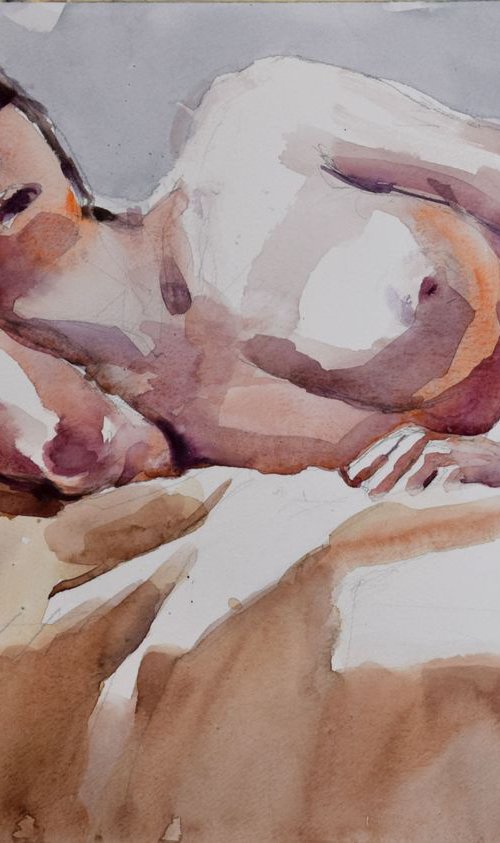 sleeping nude by Goran Žigolić Watercolors