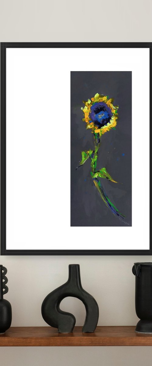 Sunflower on Gray Background by Evgen Semenyuk