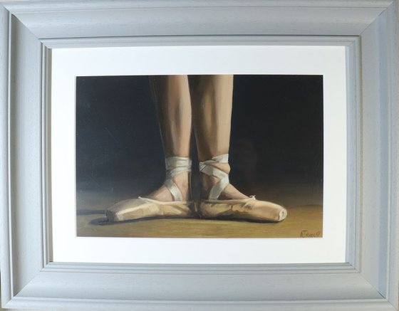 Ballet Positions, Figurative Oil Painting, Ballerina Feet, Dance, Framed and Ready to Hang