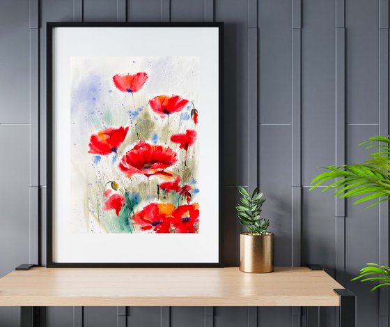 Poppies Painting Floral Original Art Watercolor